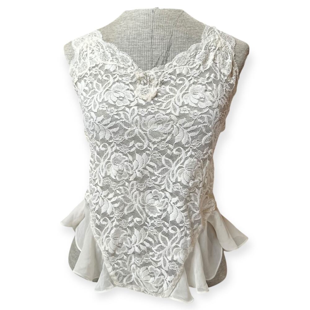 NWT 90's Vintage Victoria's Secret Teddy Ivory White Lace Sheer Bodysuit Size XS